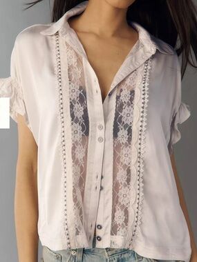 NWT Anthropologie Quincy Lace Short-Sleeve Blouse by Pilcro